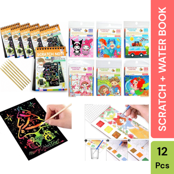 Utsub Scratch Book & Water Painting Book Combo | 12 Pcs