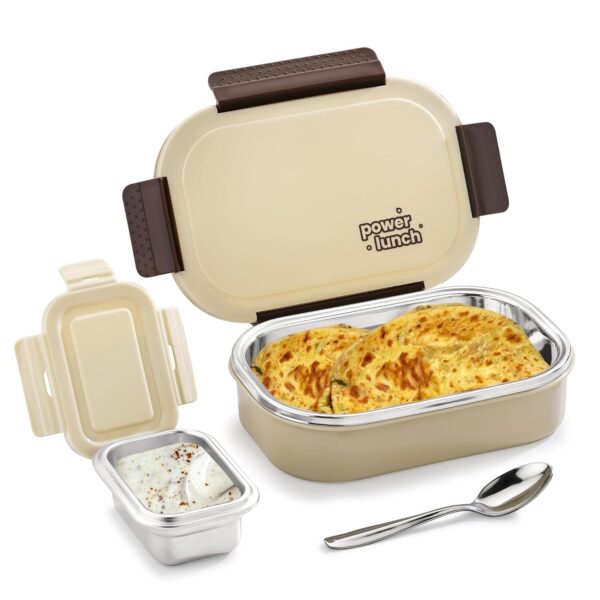 Power Lunch Insulated Steel Tiffin Box Set – Leakproof & BPA-Free (Blue, 650ml + 130ml) - Image 3