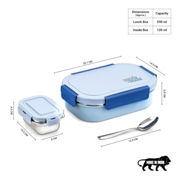 Power Lunch Insulated Steel Tiffin Box Set – Leakproof & BPA-Free (Blue, 650ml + 130ml) - Image 5