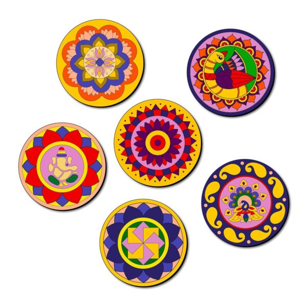 DIY Mandala Coaster Painting Kit – 6 MDF Coasters with Stand & Paint Set (Ages 3+) - Image 2