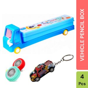UTSUB Vehicle Pencil Box Gift Set – Truck Box, Tyre Erasers & Car Keyring