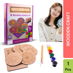 DIY Mandala Coaster Painting Kit – 6 MDF Coasters with Stand & Paint Set (Ages 3+)