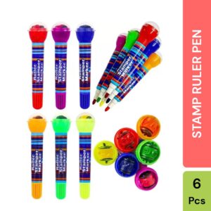 Creative Fun Set – Stamp, Ruler & Pen Combo | Pack of 6 for Kids