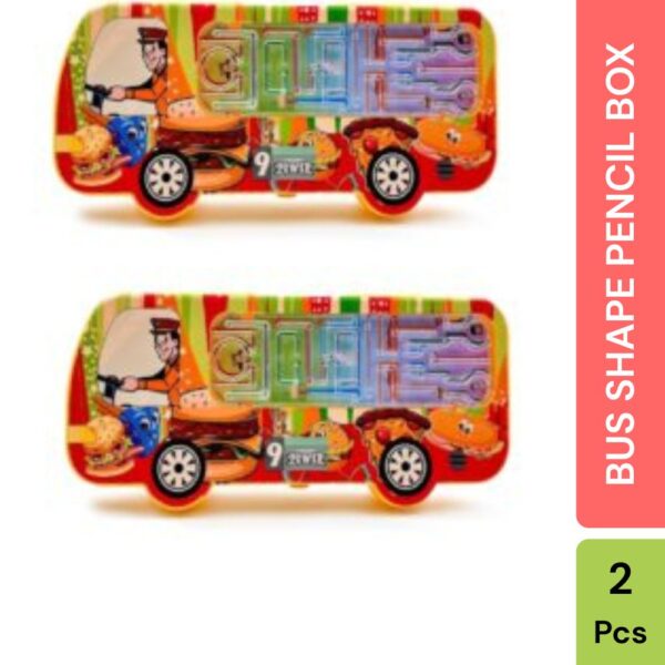 Maze Racer Bus Shape Plastic Pencil Box Pack Of 2