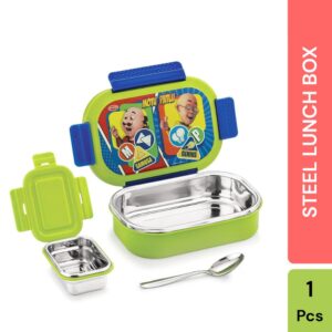 Motu Patlu Steel Lunch Box Set – 2 Containers, Leak-Proof, BPA-Free (590ml + 120ml)