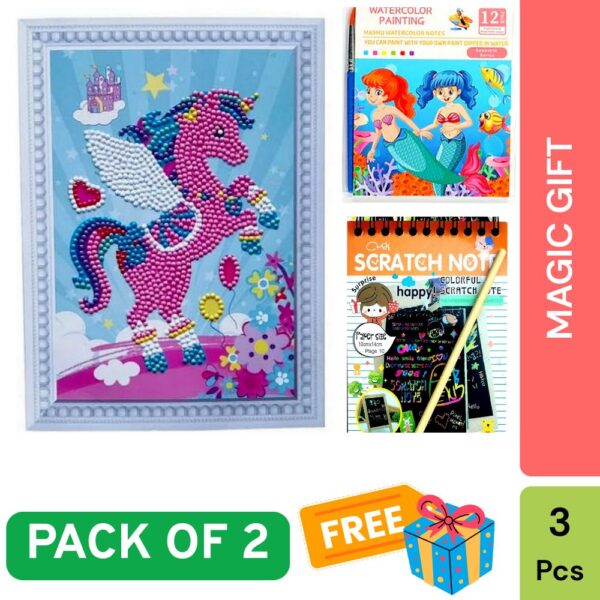 DIY Fun Combo – Diamond Painting & Magic Water Scratch Book – (Pack of 2)