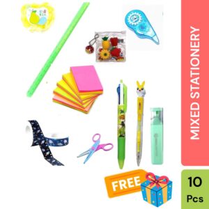 Fancy School Stationery Combo – 10 Pcs |  Colorful Essentials for Kids