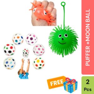 Spiky Puffer Ball + Moon Ball – Pack of 2, Fun Stress Relief & Play Toy for Kids