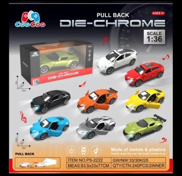 Metal Diecast Car 1:36 Light,Music,Door open Pull back car - Image 3