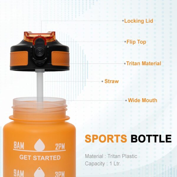 Motivational Water Bottle 1100ml with Time Marker & Straw for Gym, Office - Image 3