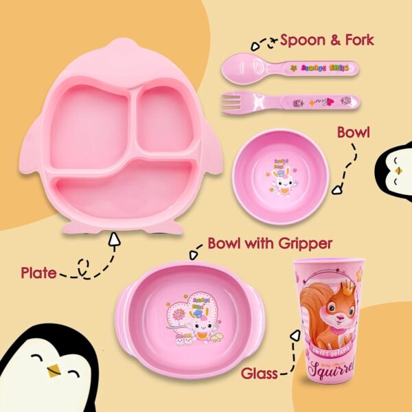 Baby Feeding Plate Tray Set with Glass, Spoon & Pot | Kids Dinnerware Set - Image 4