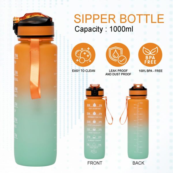 Motivational Water Bottle 1100ml with Time Marker & Straw for Gym, Office - Image 2
