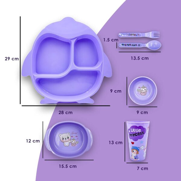 Baby Feeding Plate Tray Set with Glass, Spoon & Pot | Kids Dinnerware Set - Image 2