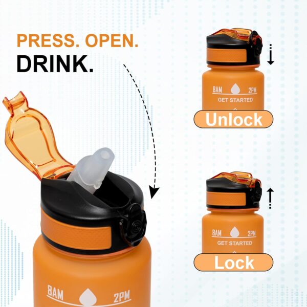 Motivational Water Bottle 1100ml with Time Marker & Straw for Gym, Office - Image 4