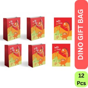 Dino Theme Paper Gift Bags for Kids Birthday Party – 12 Pcs Foldable Return Gift Bags