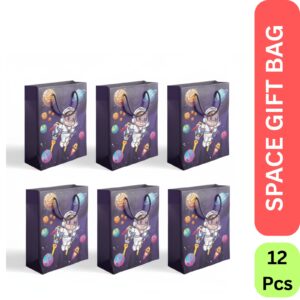 UTSUB Space Theme Paper Gift Bags for Kids – 12 Pcs Foldable Party Bags