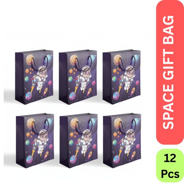 UTSUB Space Theme Paper Gift Bags for Kids – 12 Pcs Foldable Party Bags