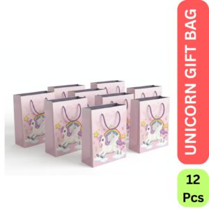 Unicorn Theme Foldable Paper Gift Bags for Kids Party – Pack of 12