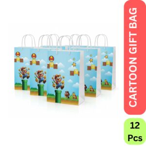 Cartoon Theme Paper Gift Bags for Kids Birthday Party – 12 Pcs Foldable