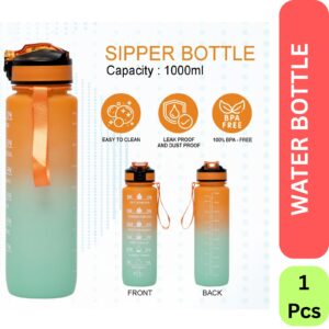 Motivational Water Bottle 1100ml with Time Marker & Straw for Gym, Office