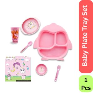 Baby Feeding Plate Tray Set with Glass, Spoon & Pot | Kids Dinnerware Set