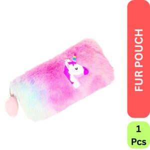 Unicorn Fur Pencil Pouch for Girls | Cute Soft Plush Zipper Stationery Case