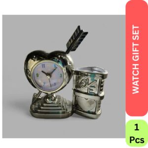Heart Shape Alarm Clock with Pen Stand Gift Set for Kids & Office Desk
