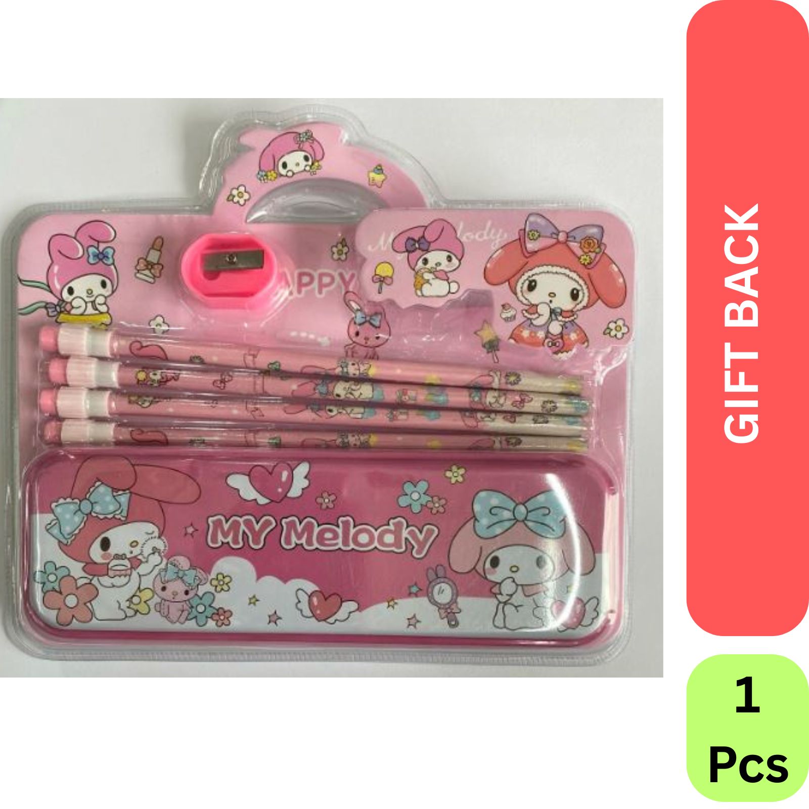 Pencil Box Combo Set with 4 Pencils, 1 Eraser & 1 Sharpener for Kids