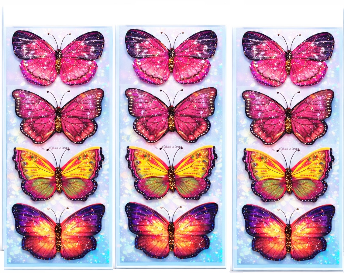 Utsub 3D Double Layer Butterfly Wall Stickers | 12 Pcs Home & Kids Room Decor Pack of 3 (Multicolor) - Image 3